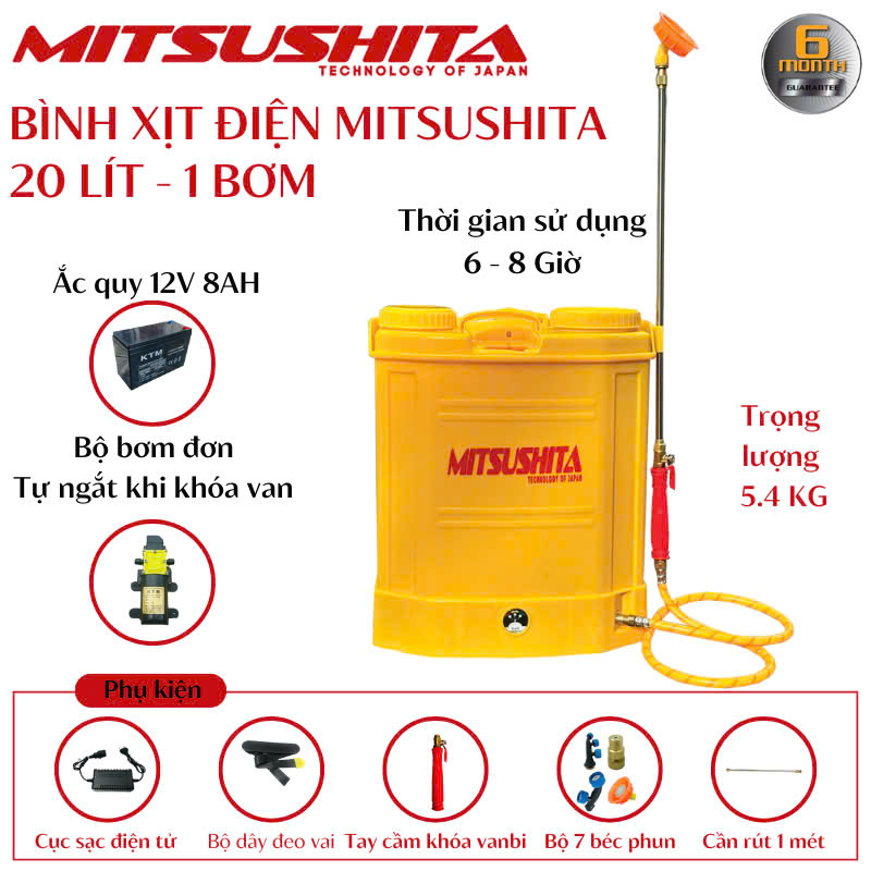 Bình xịt điện Mitsushita 20L bơm đơn MS-2008A