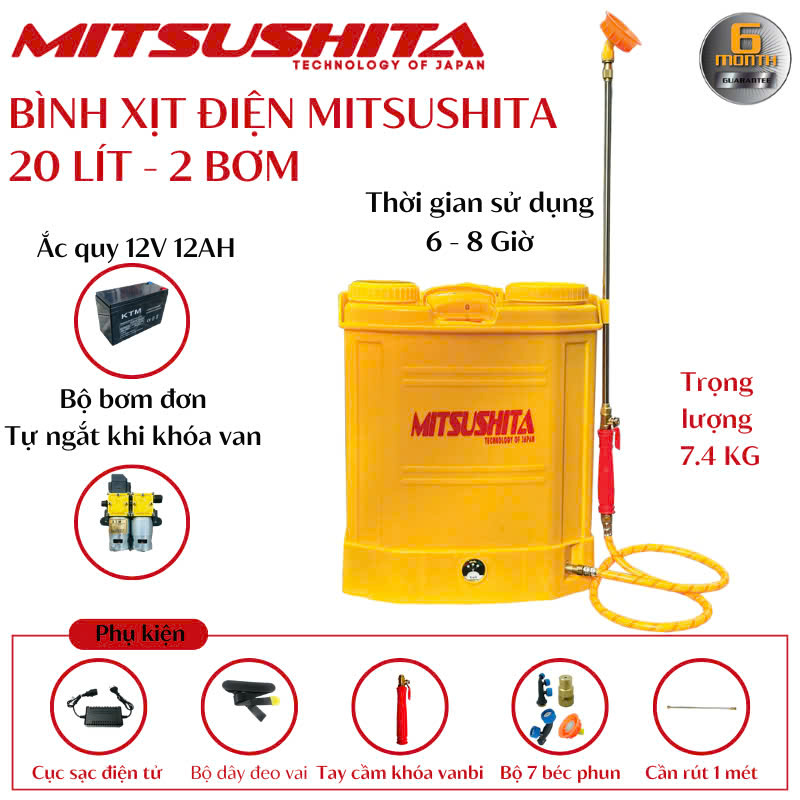 Bình xịt điện Mitsushita 20L bơm đôi