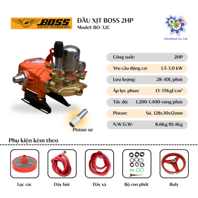 Đầu xịt áp lực BOSS Model BO-32C (2HP, Ty sứ) (NEW)